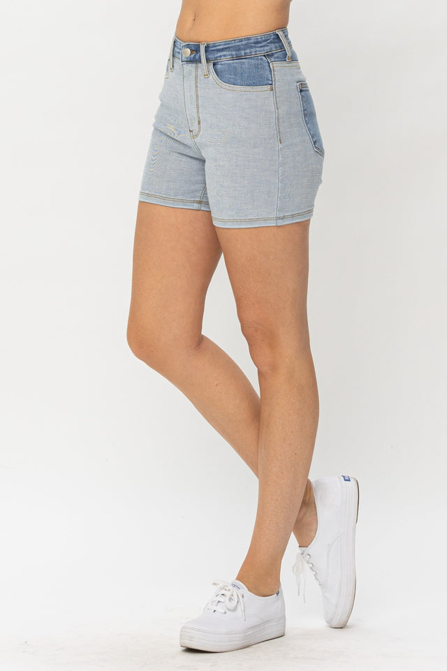 Blue Full Size Color Block Denim Shorts