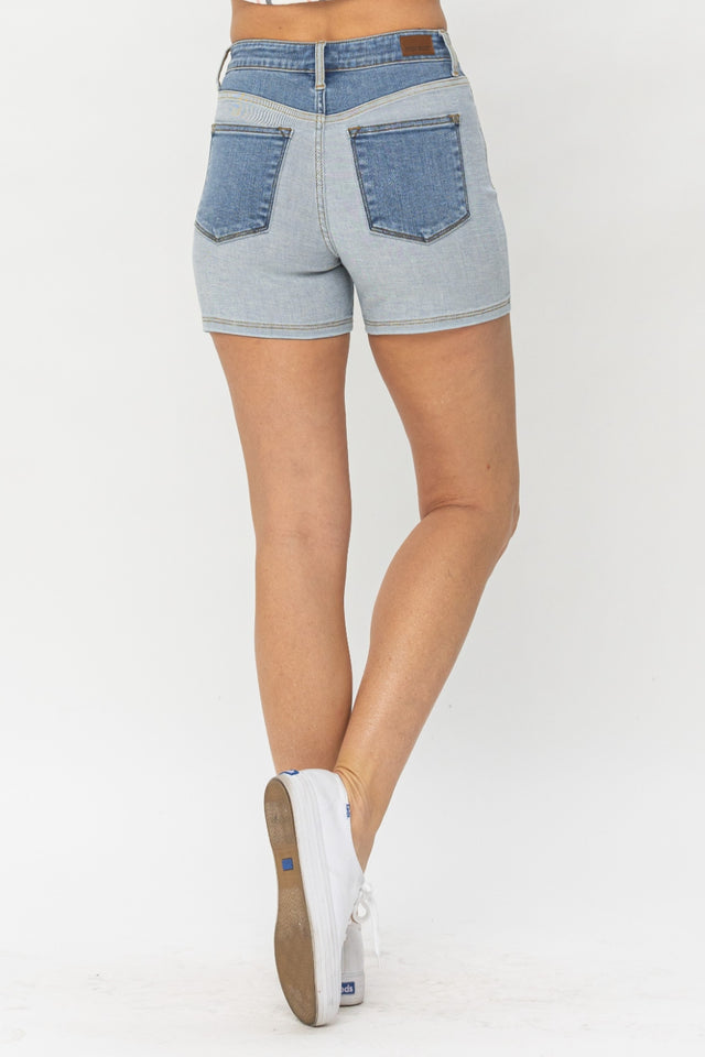 Blue Full Size Color Block Denim Shorts
