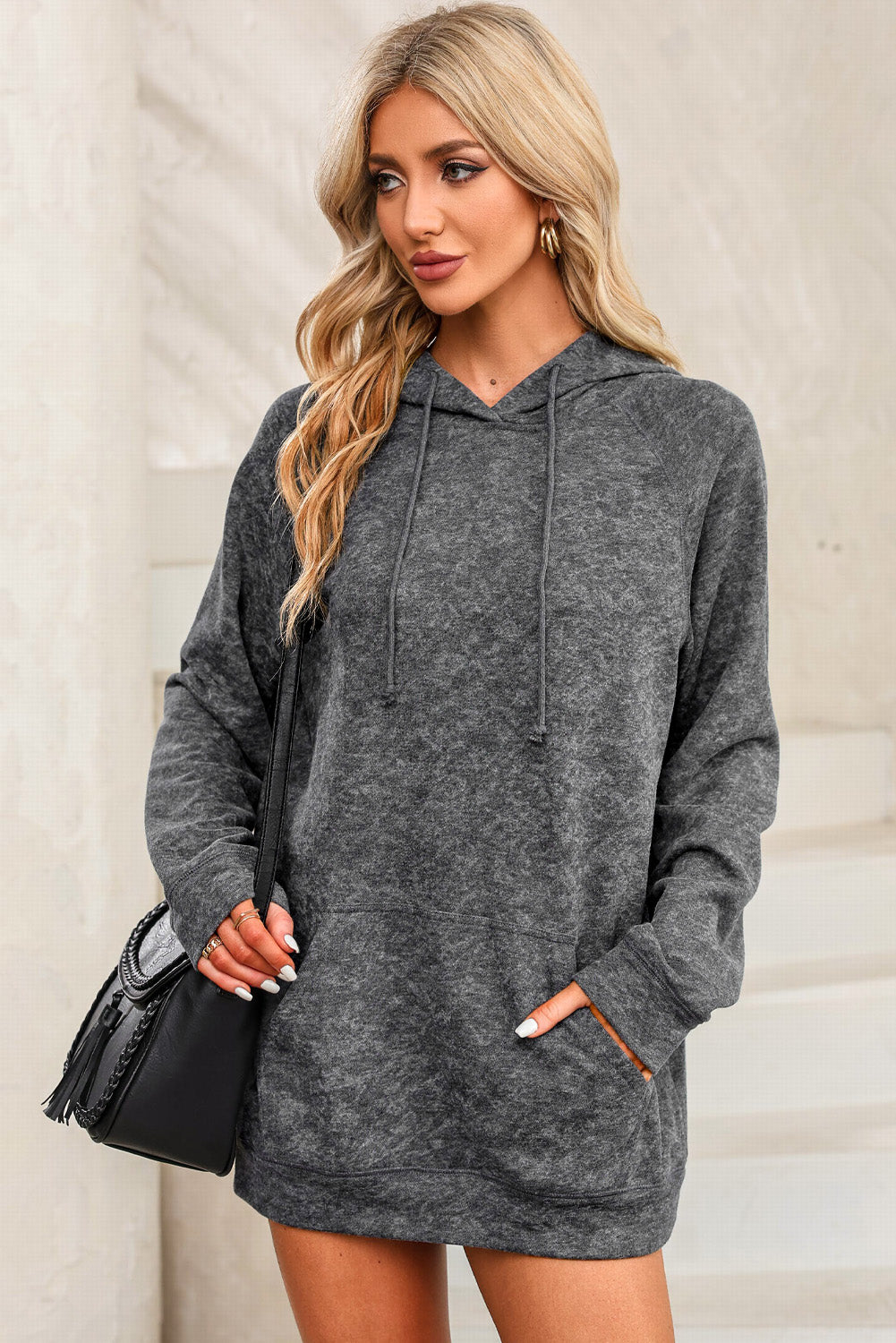 MISS POPULAR Womens Maternity Hoodie Ruched Side Long Sleeve Front Pocket Cozy Pregnancy Layering Sweatshirt - View #7